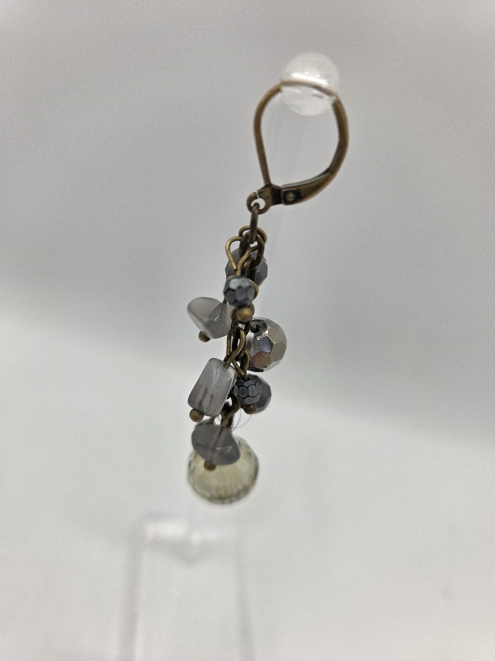 Cookie Lee Gray Bead Crystal Dangle Drop Earrings - Picture 8 of 10